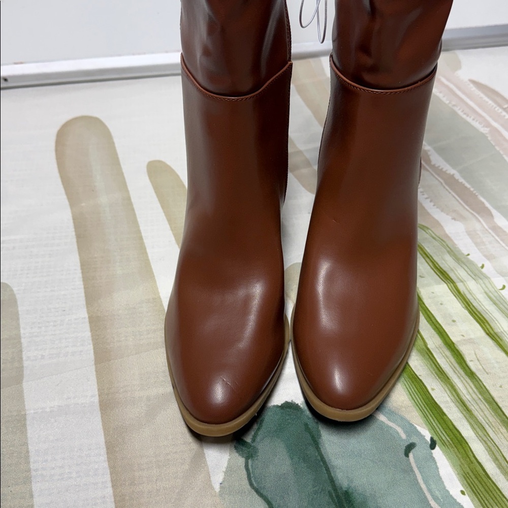 NWT New Day Brown Eve Faux Leather tall Boots sz 7.5 memory foam - Picture 3 of 10